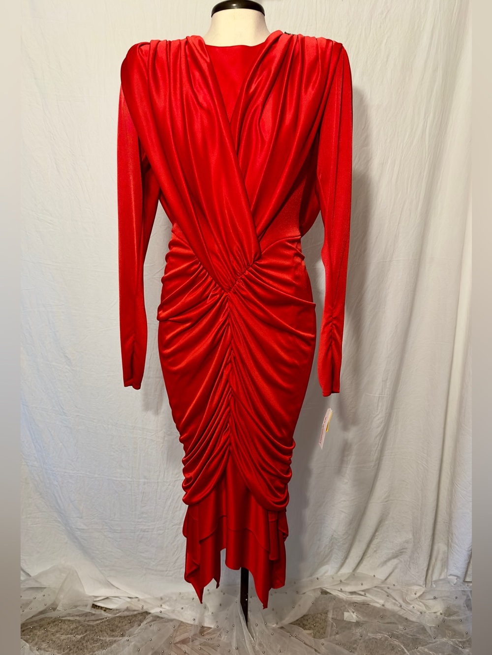 NWT Vintage 80’s Susan Roselli for Vijack Red Ruched Draped Cocktail Dress 7/8